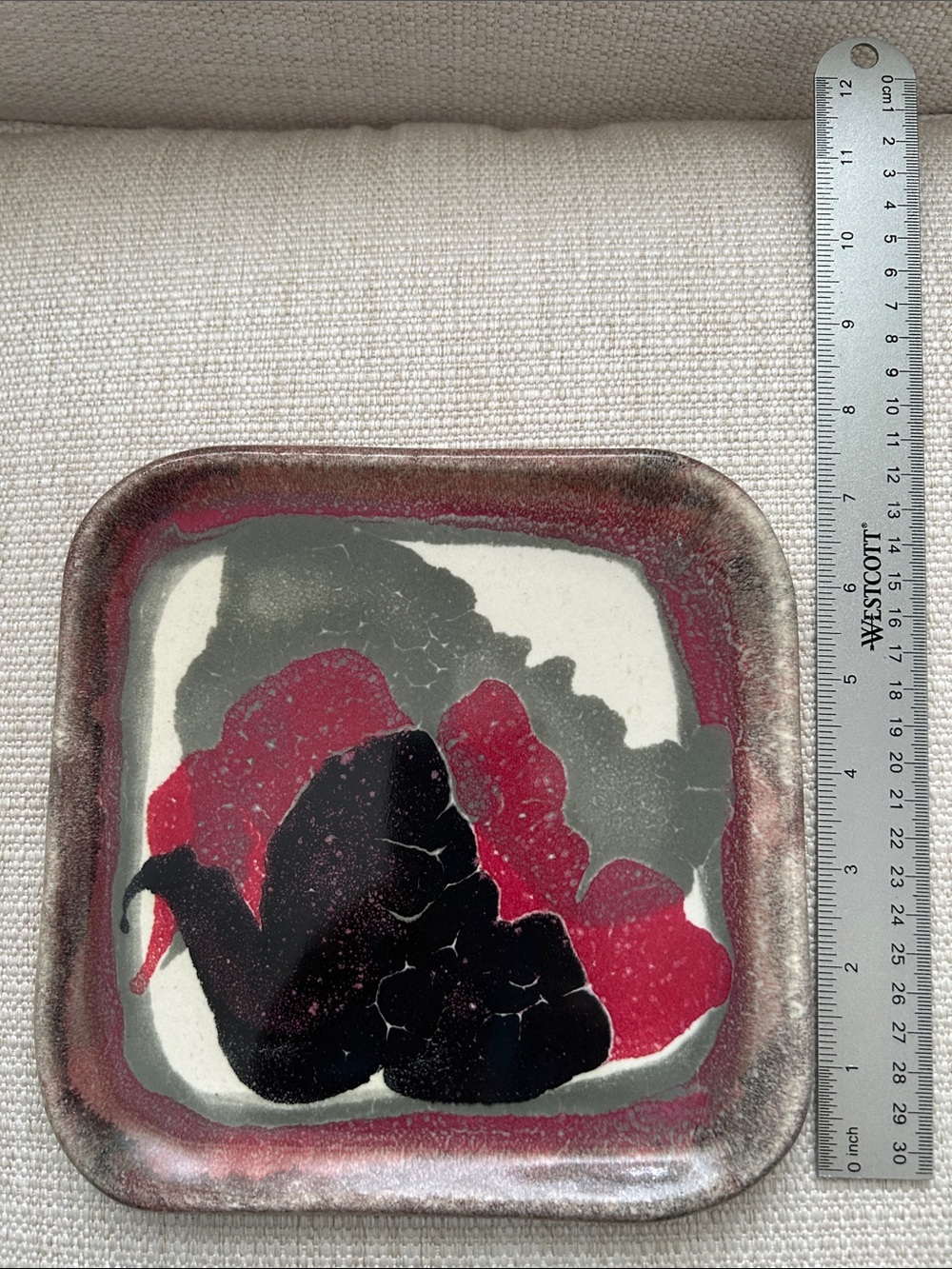 Handmade Ceramic Art Tray in Red, Black, Gray by